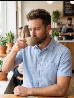 Men's Light Blue Linen Button-Up Shirt